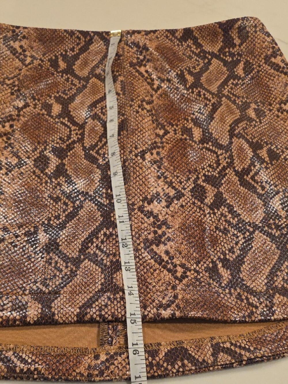 Snake Print Mini Skirt - Brown Faux Leather - Picture 11 of 12